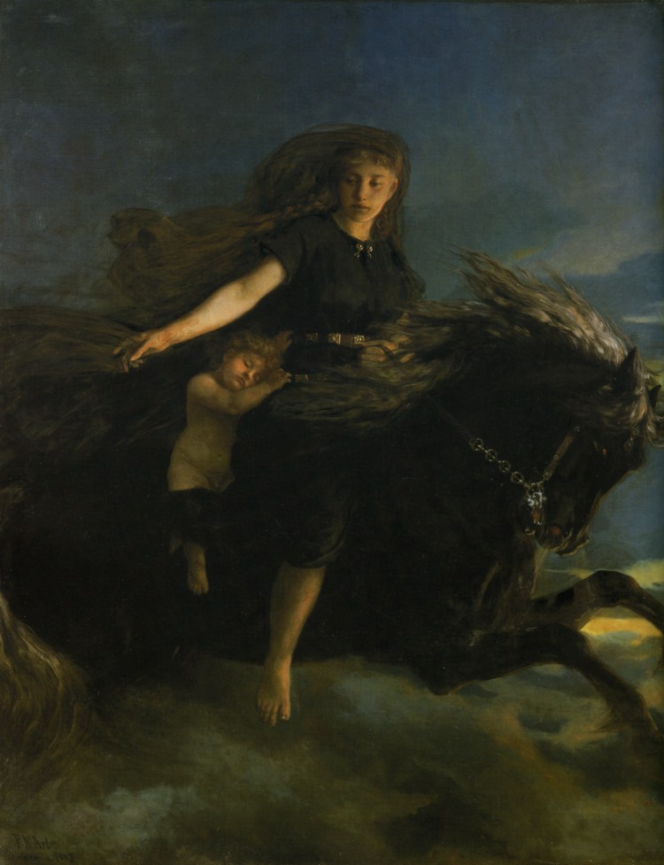 A painting of Rimfaxe and Natt by Peter Nicolai Arbo